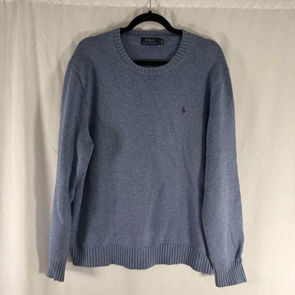 Polo Ralph Lauren Sweater Men's Large Blue 100% Cotton Knit Crew Neck Pullover